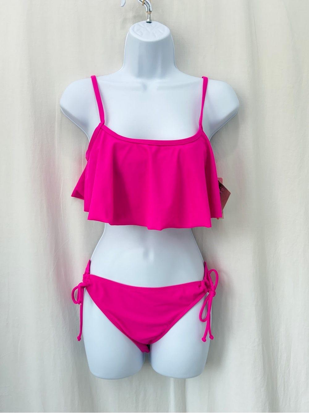Roxy Hot Pink Ruffle 2 piece Tankini Bikini Swimsuit Top MED Bottom LG NWT M/L
